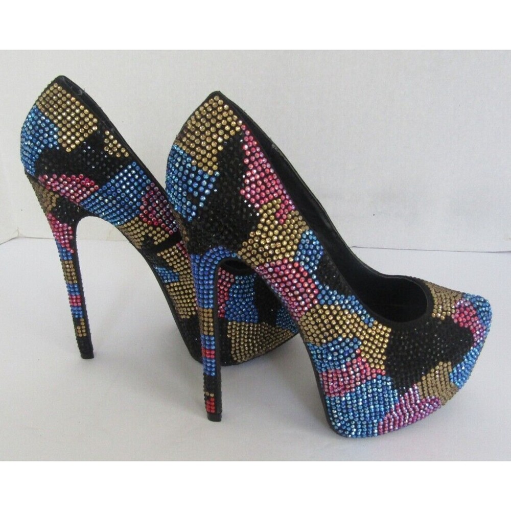 Steve Madden Dyvinal Heels Multi Colored Camouflage Rhinestone Size 6.5 - Picture 6 of 9